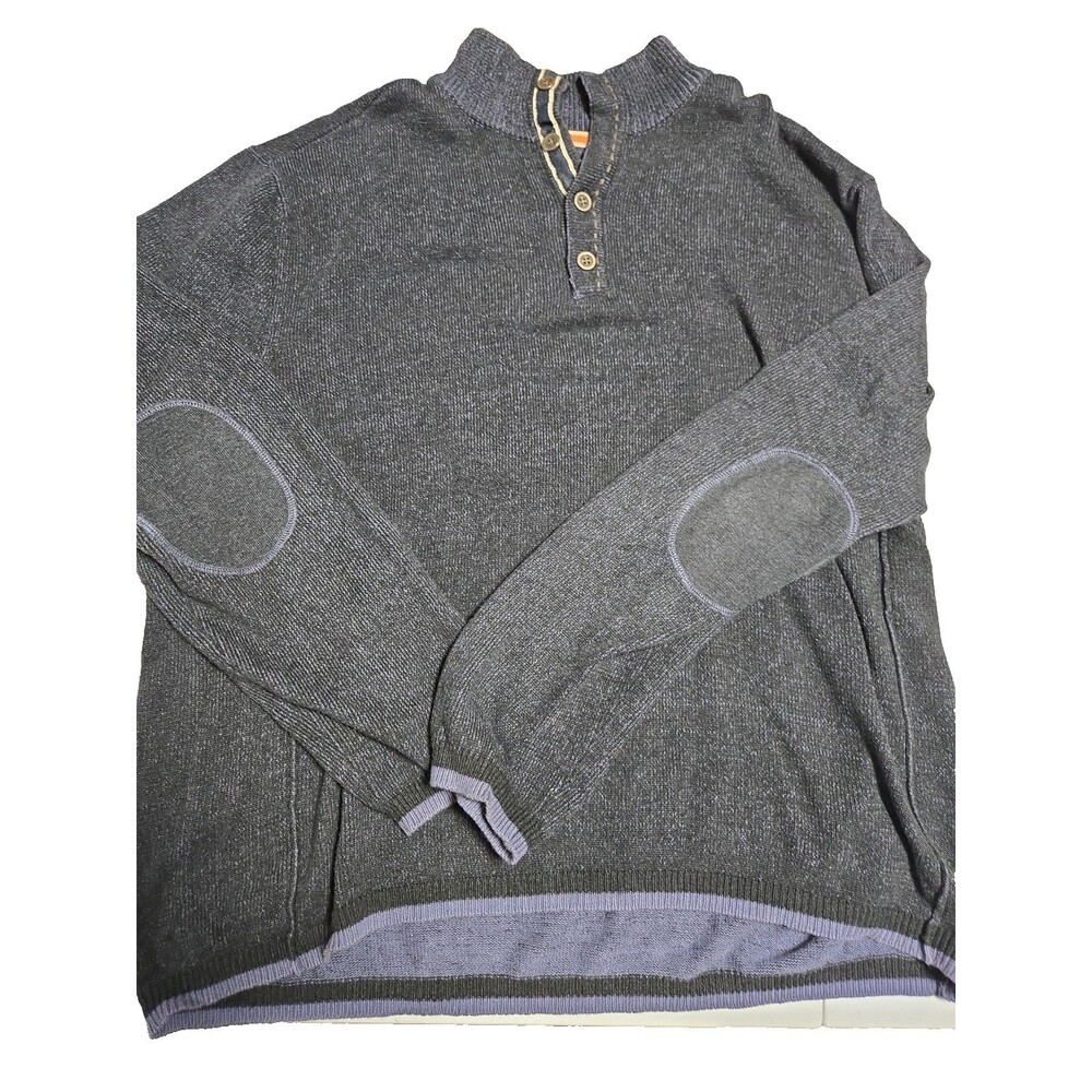 Carbon2Cobalt Black Cotton Mock Neck Sweater, Size XL reinforce elbow 1/4 button